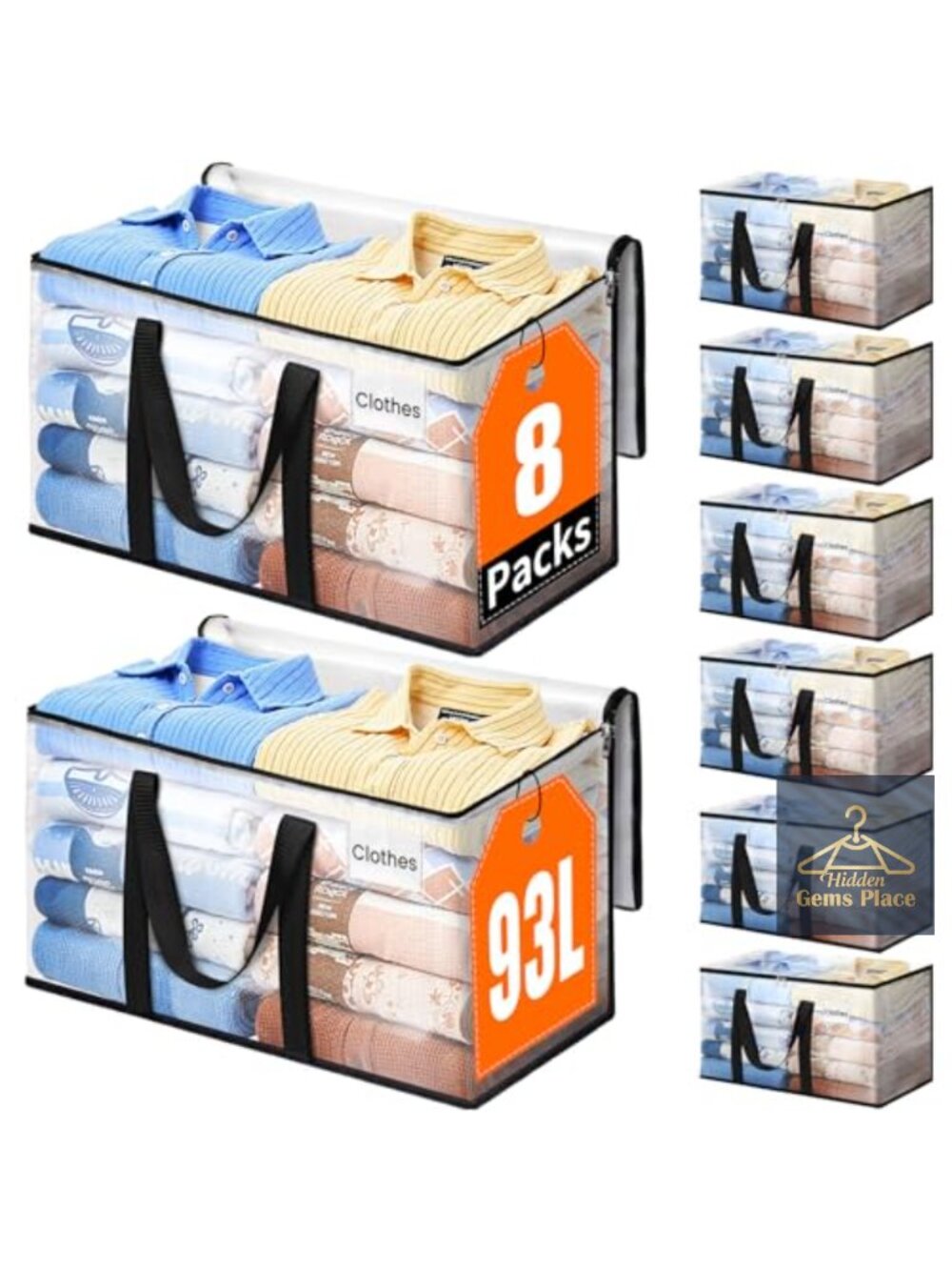 Extra Large 93L Moving Bags Heavy Duty Storage Totes 8 Pack